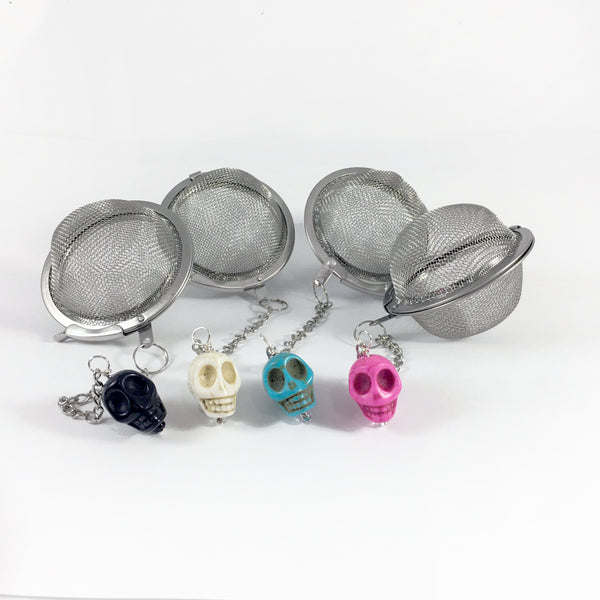Tea Ball Infuser with a Pink Skull Bead