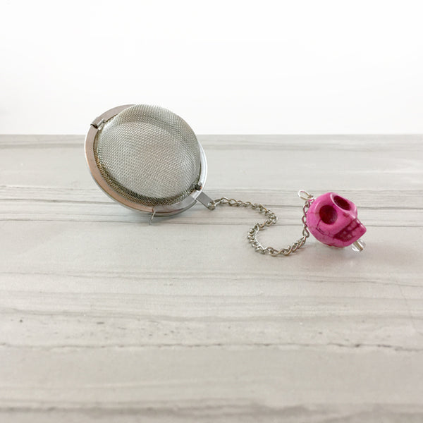 Tea Ball Infuser with a Pink Skull Bead